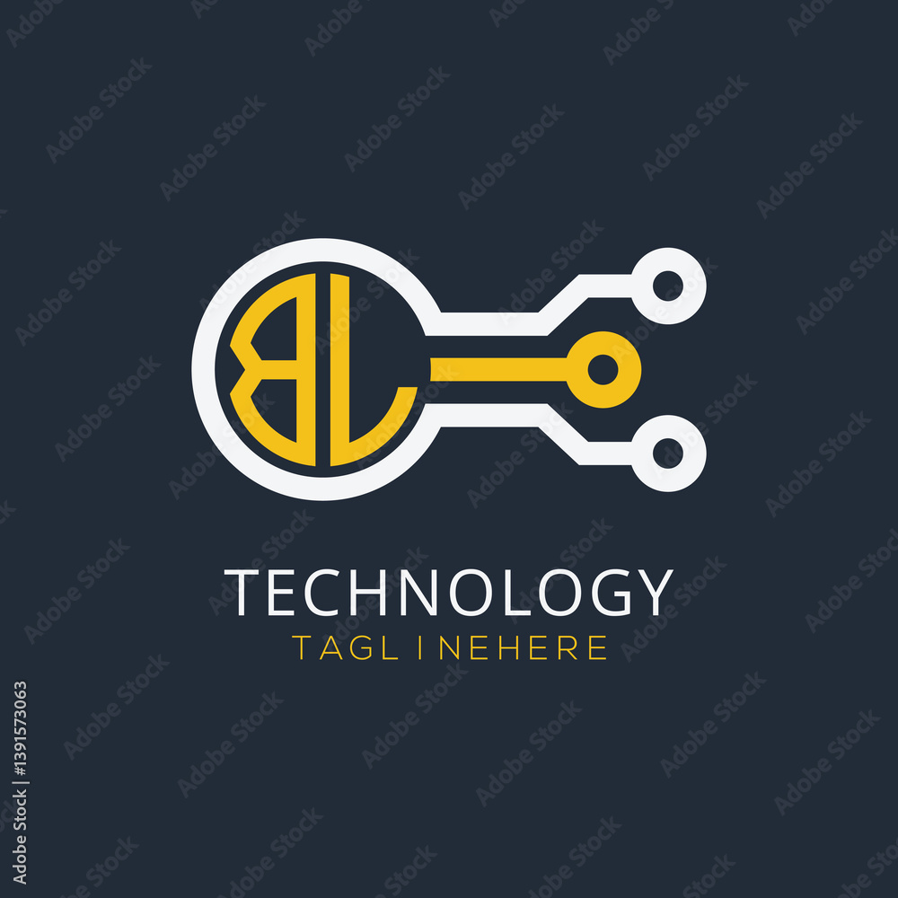 Fototapete initial monogram for technology logo with circle style design