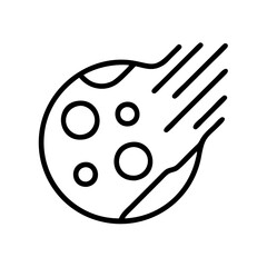 Outline illustration of a comet meteor asteroid on fire space rock flying through the atmosphere icon