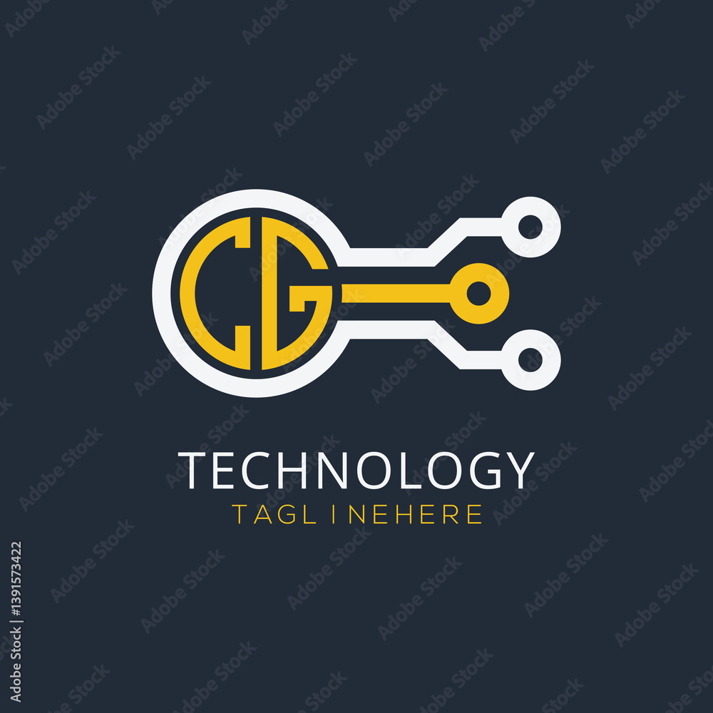 Fototapete initial monogram for technology logo with circle style design