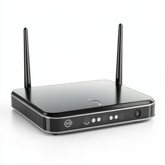 Fototapeta premium Black Wireless Router with Antennas on White Background