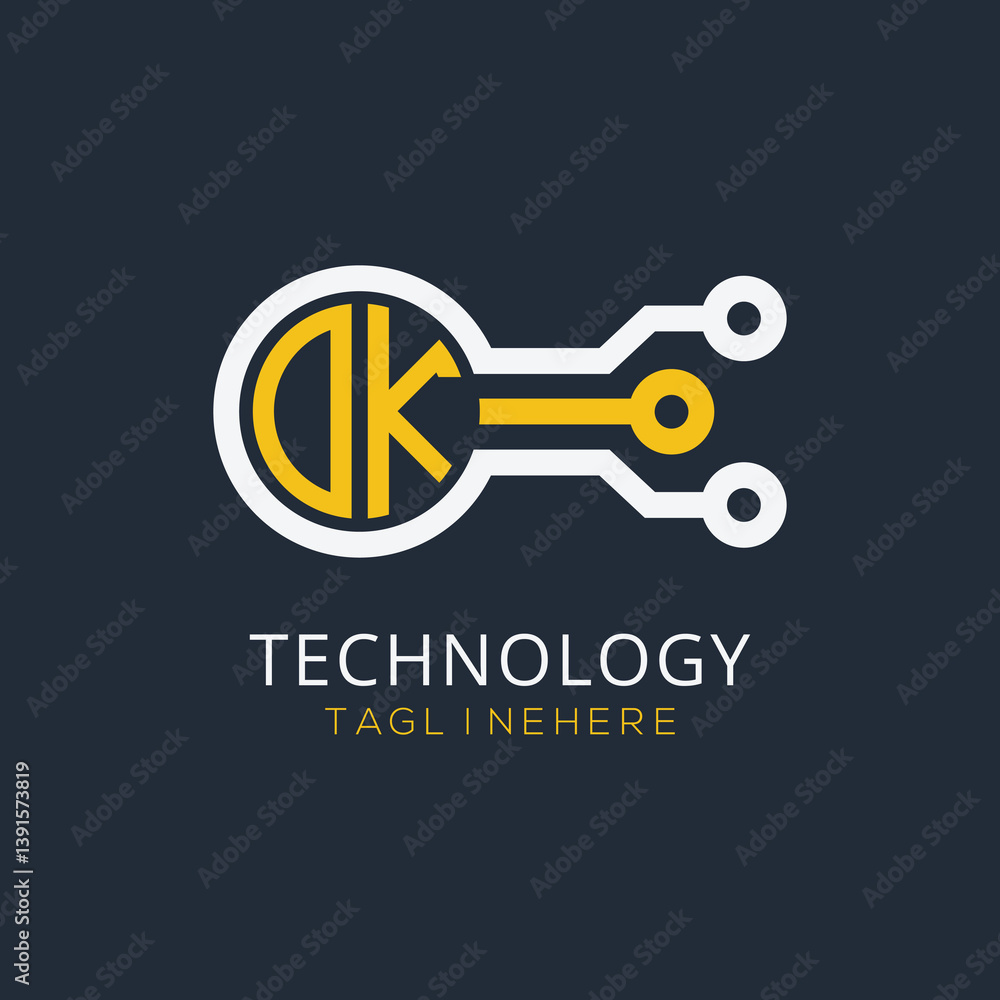 Fototapete initial monogram for technology logo with circle style design