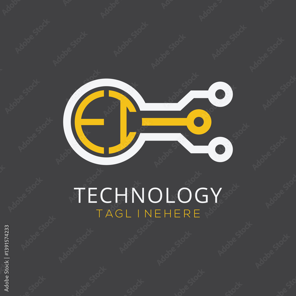 Fototapete initial monogram for technology logo with circle style design