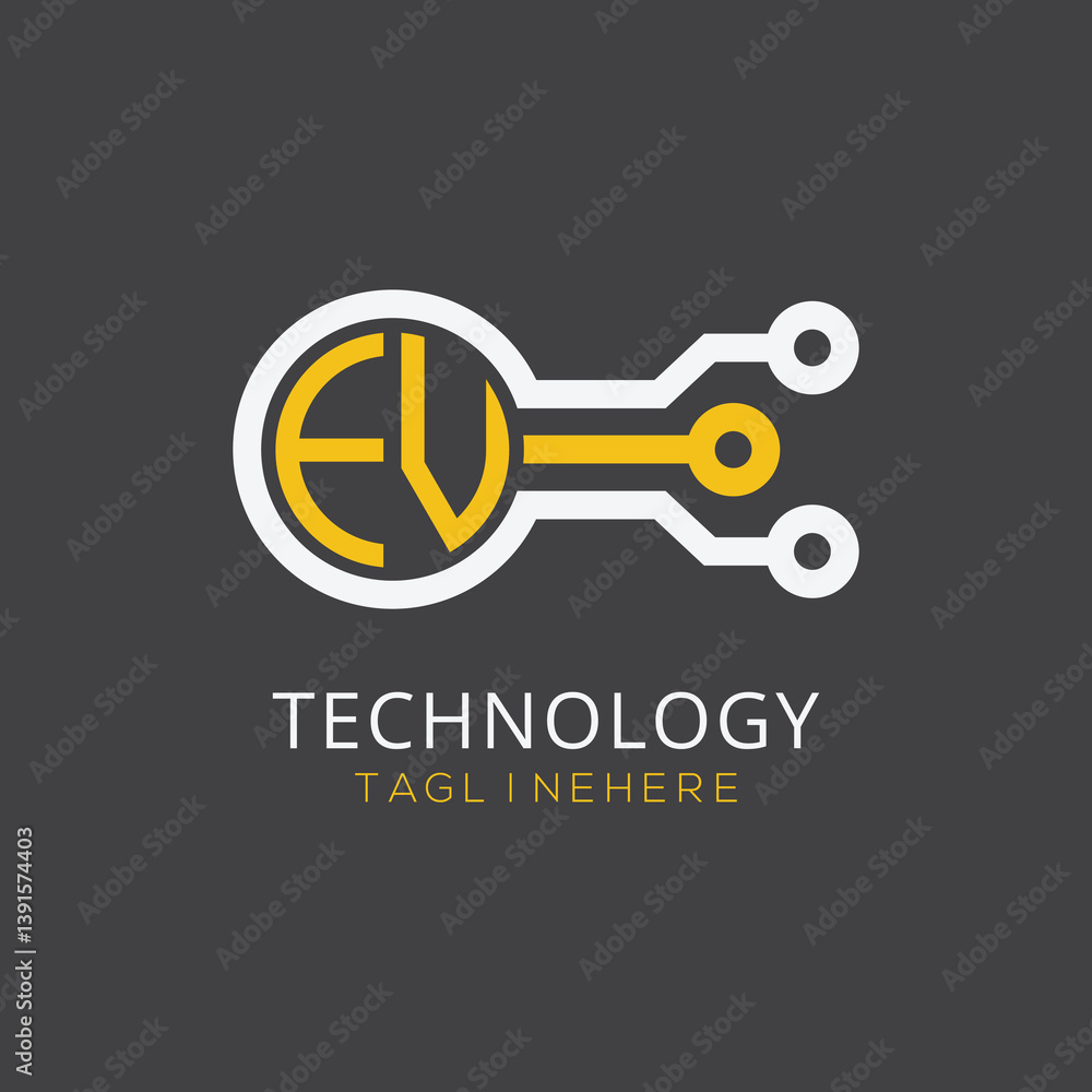 Fototapete initial monogram for technology logo with circle style design