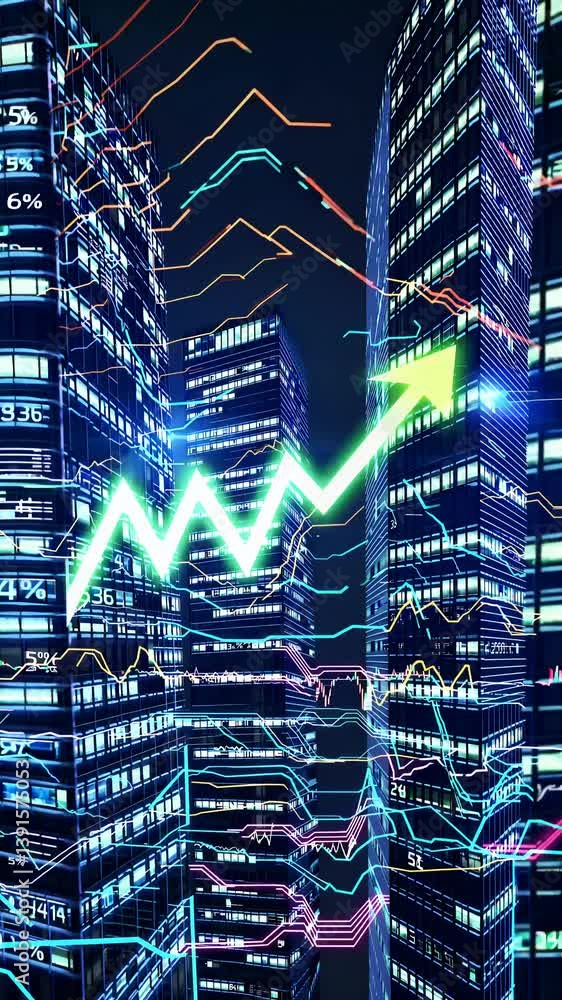Aufkleber dynamic financial cityscape with graphs and digital elements