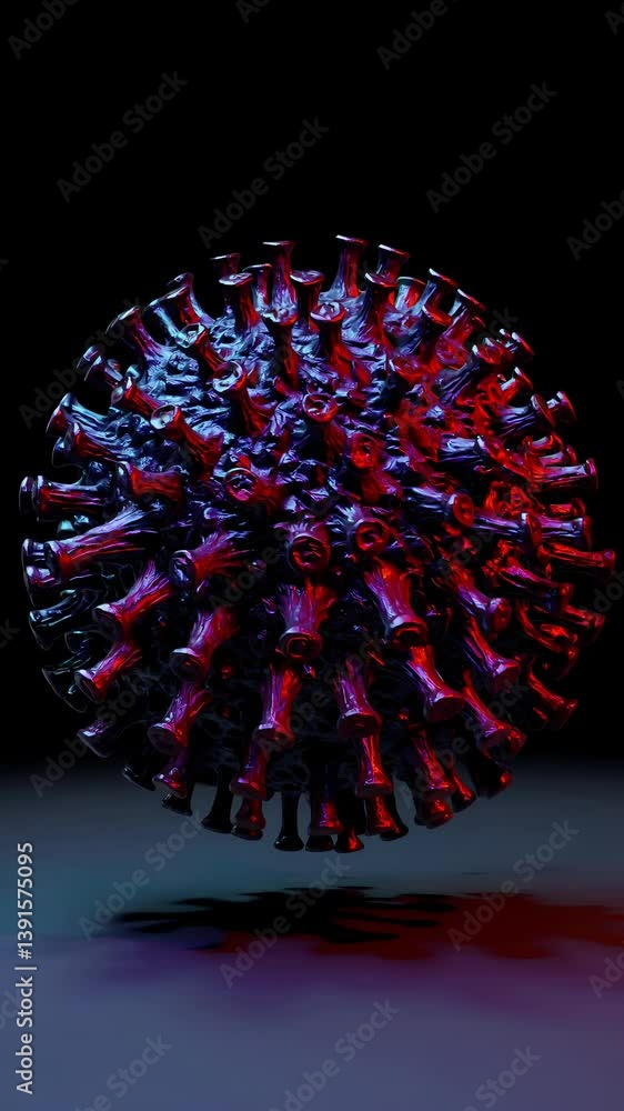 Poster rotating illustration of a simple virus structure in 3d design