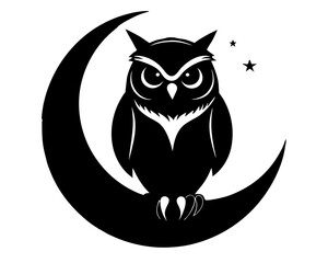 Owl and Moon Silhouette Vector & Nocturnal Wildlife SVG