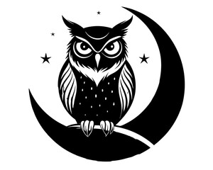 Owl and Moon Silhouette Vector & Nocturnal Wildlife SVG
