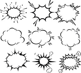 Comic Book Speech Bubbles Explosions, Clouds, and Starburst Effects