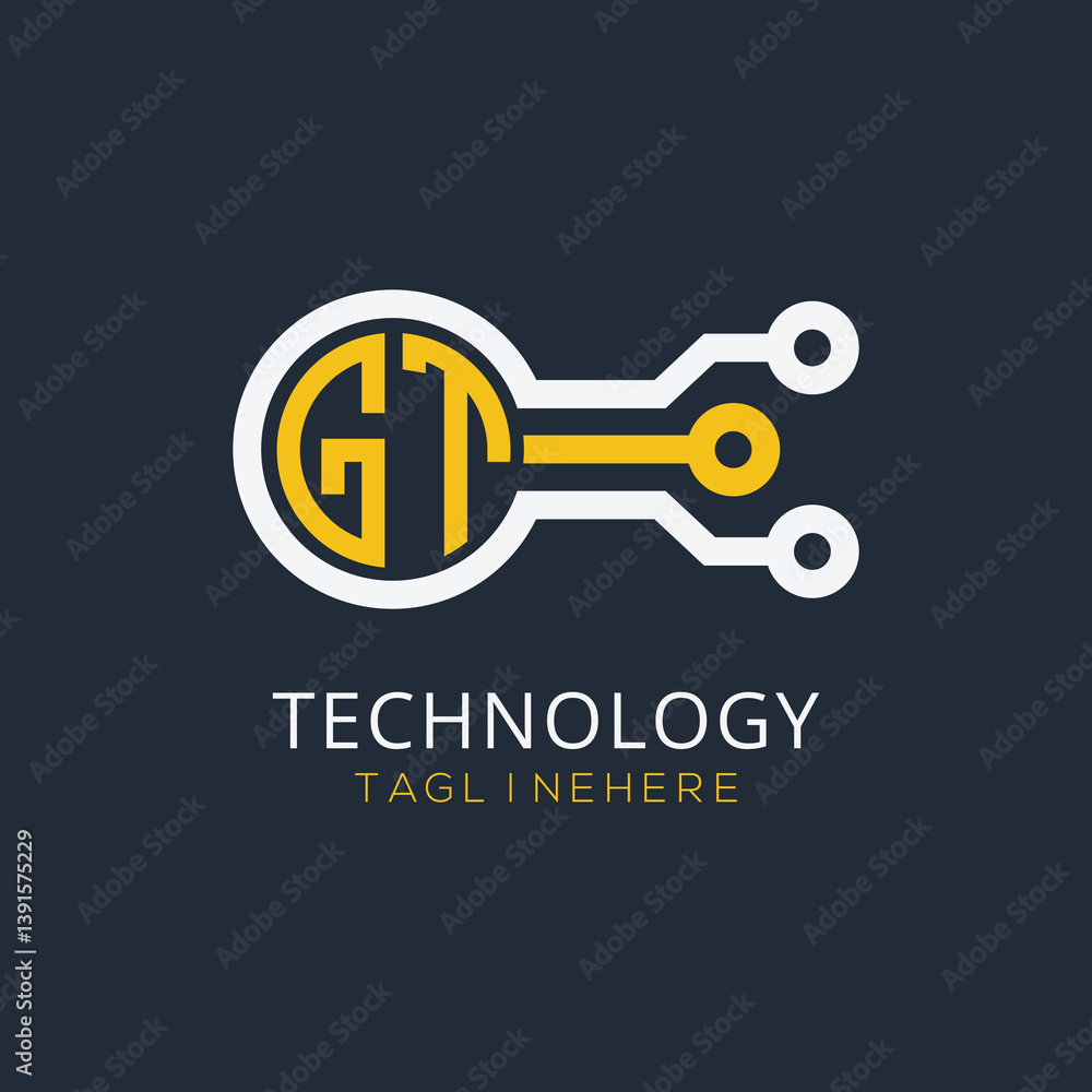 Fototapete initial monogram for technology logo with circle style design