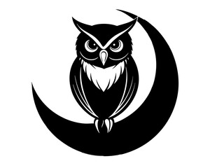 Owl and Moon Silhouette Vector & Nocturnal Wildlife SVG
