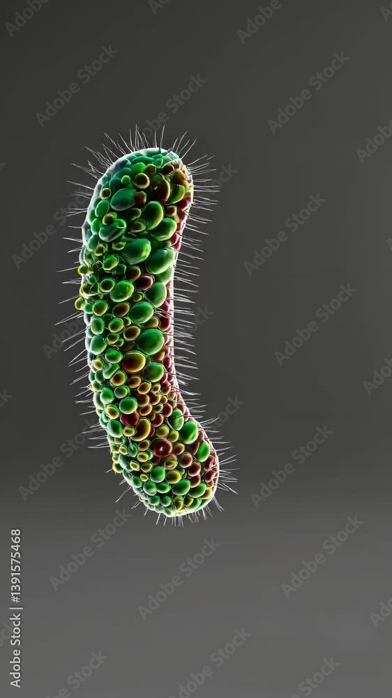 Poster detailed 3d animation of colorful bacterium structure