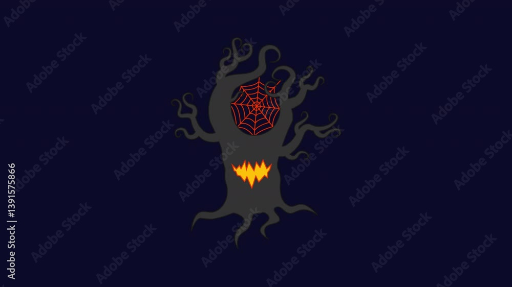 Poster animated creepy tree icon with glitch effect. alpha channel