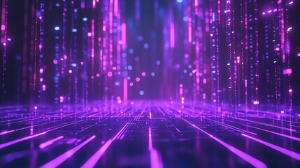 Fototapeta premium Visual Representation of Vibrant Digital Data Streams in a Futuristic Cyber Landscape at Night