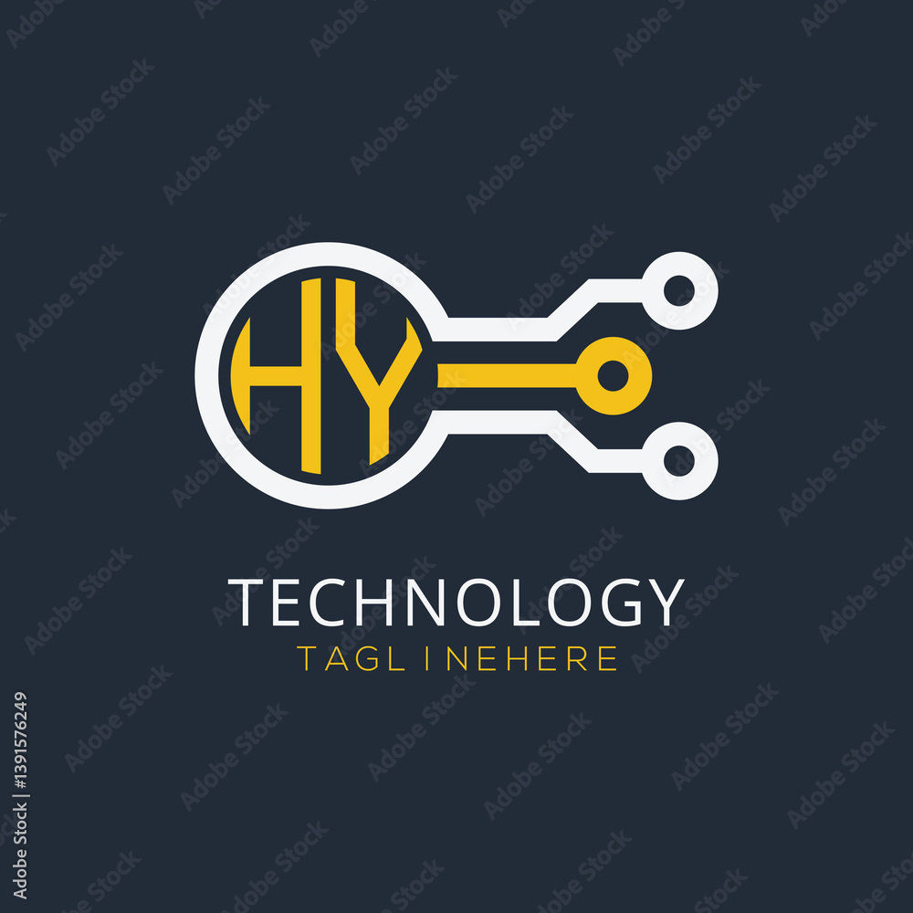 Fototapete initial monogram for technology logo with circle style design