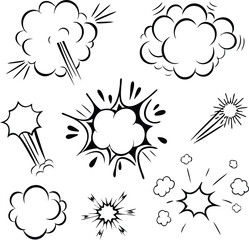 Comic Book Explosions Action, Pow, Bang, Effects, Illustrations, Graphics, Design, Elements, Style, 