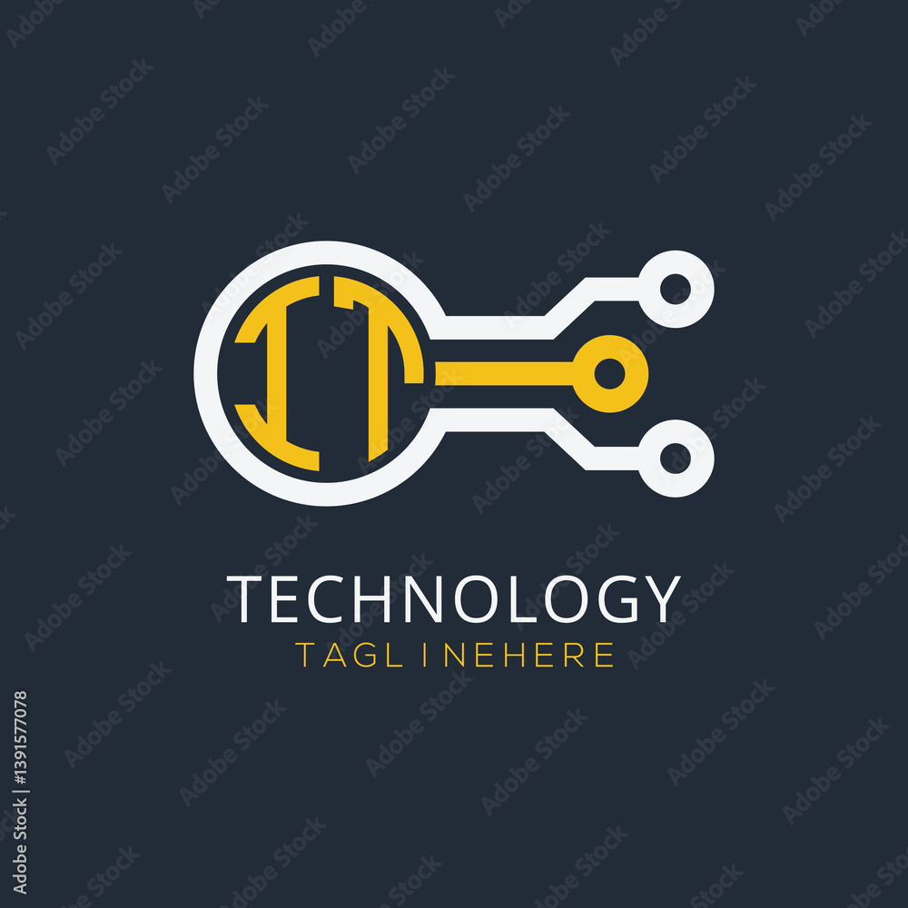 Fototapete initial monogram for technology logo with circle style design