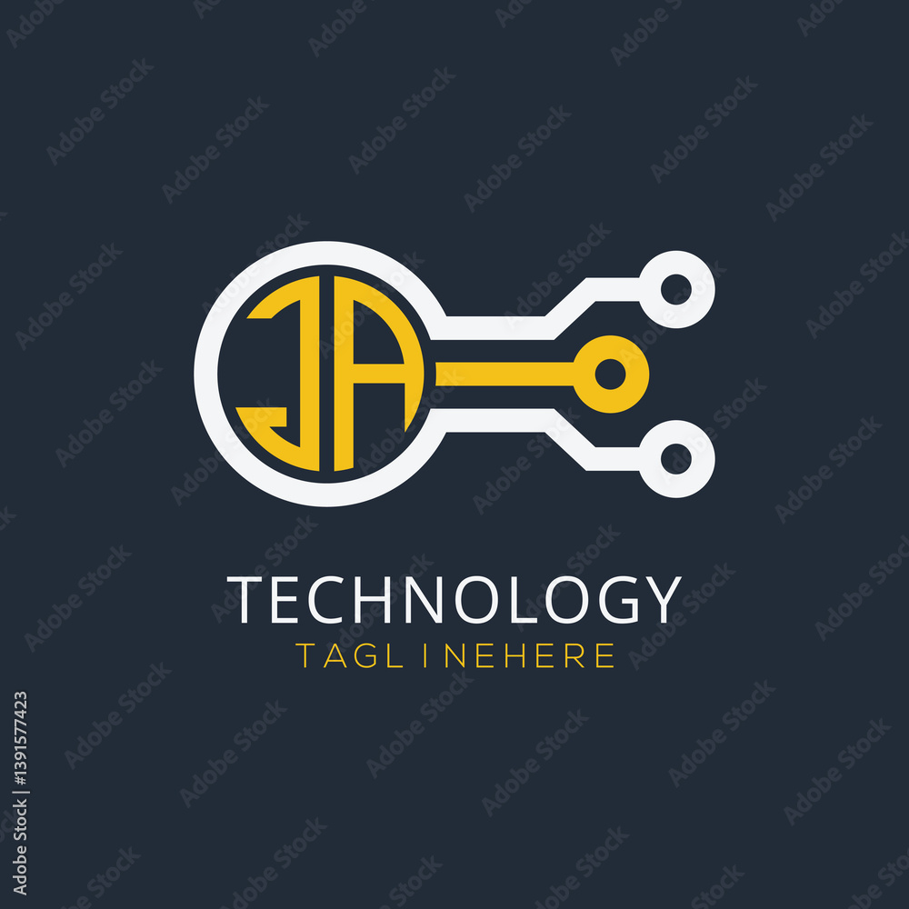 Fototapete initial monogram for technology logo with circle style design