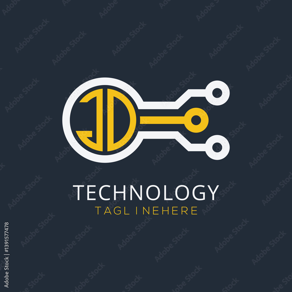 Fototapete initial monogram for technology logo with circle style design