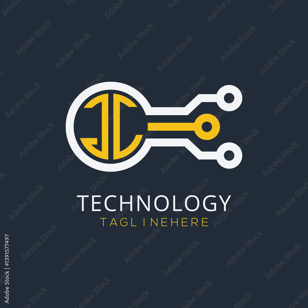Fototapete initial monogram for technology logo with circle style design