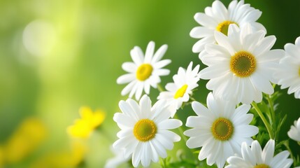 Fototapeta premium Daisies blooming in nature outdoor floral bright green