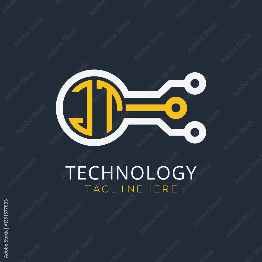 Fototapete initial monogram for technology logo with circle style design