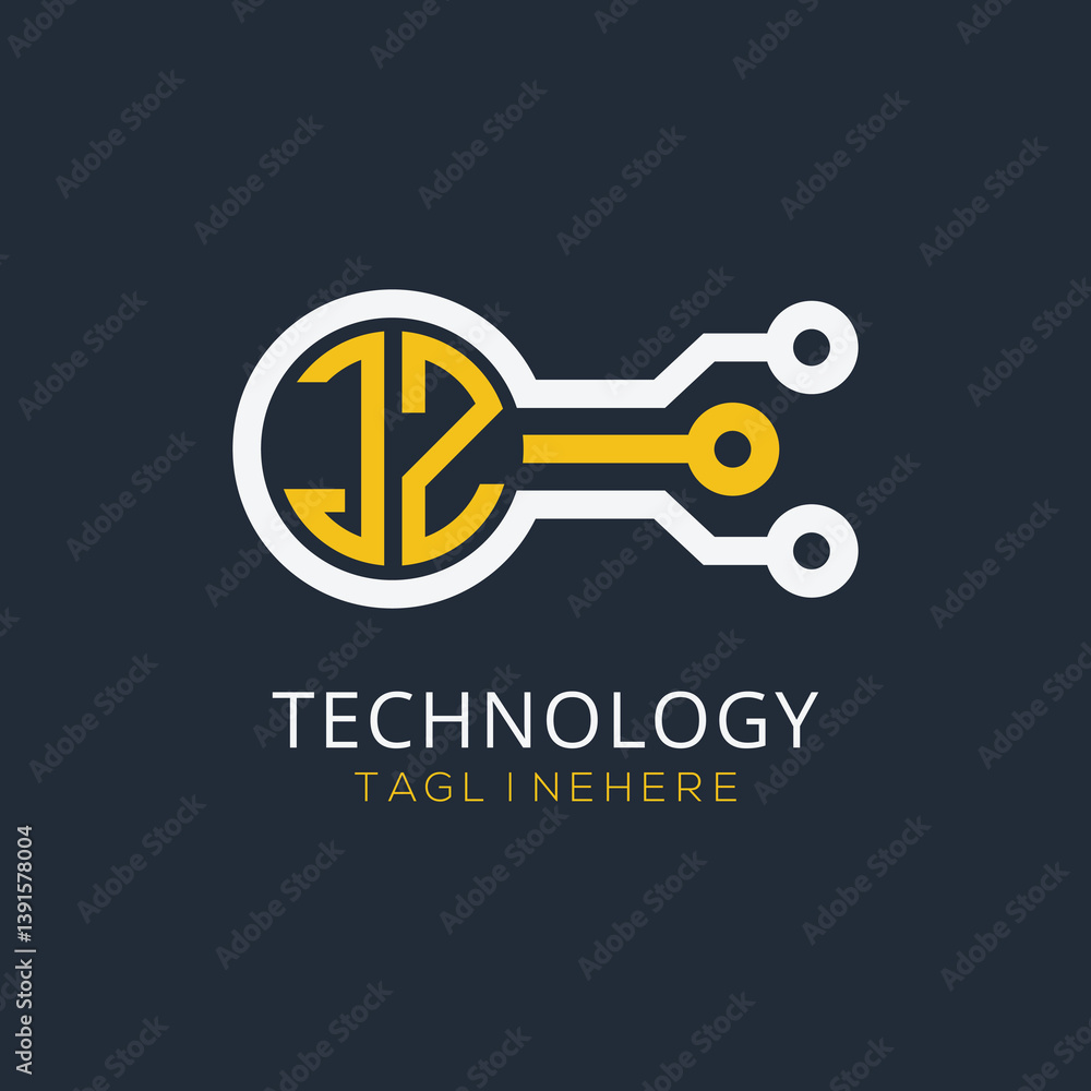 Fototapete initial monogram for technology logo with circle style design