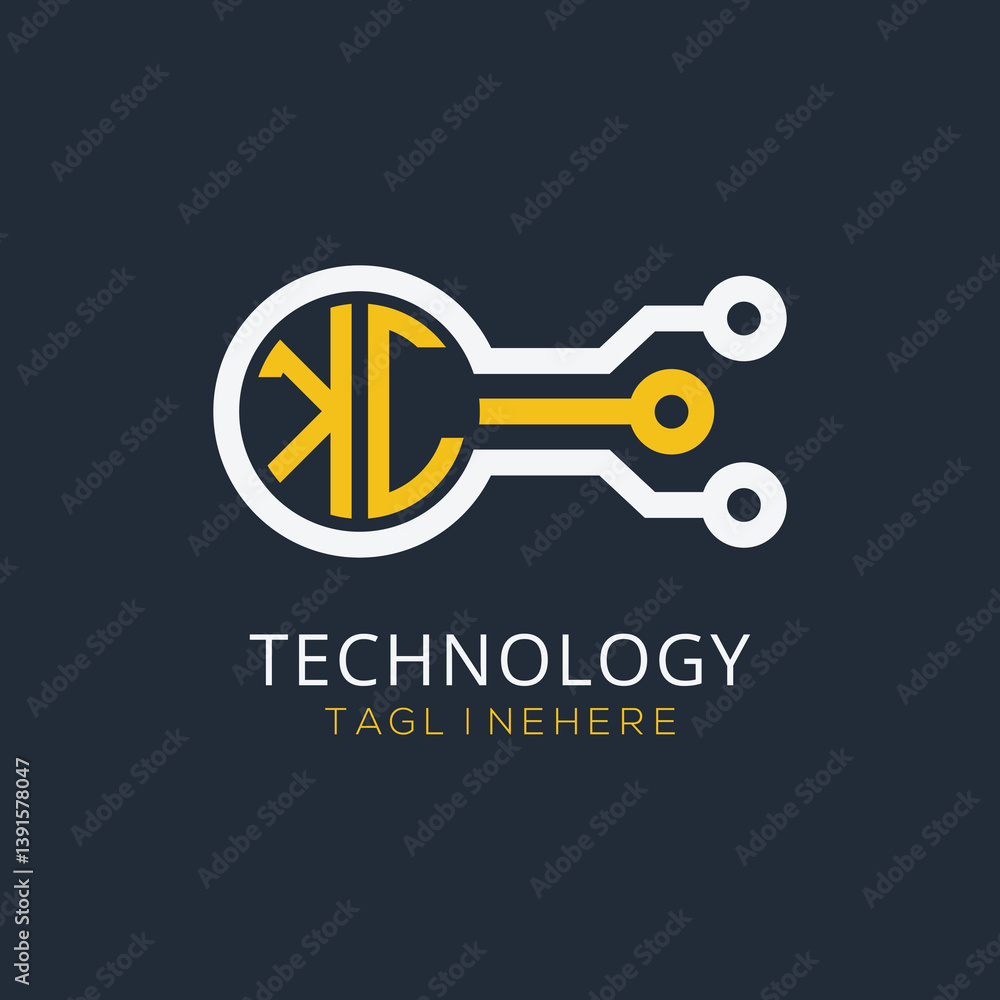 Fototapete initial monogram for technology logo with circle style design