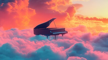 Grand piano sunset cloudscape fantasy