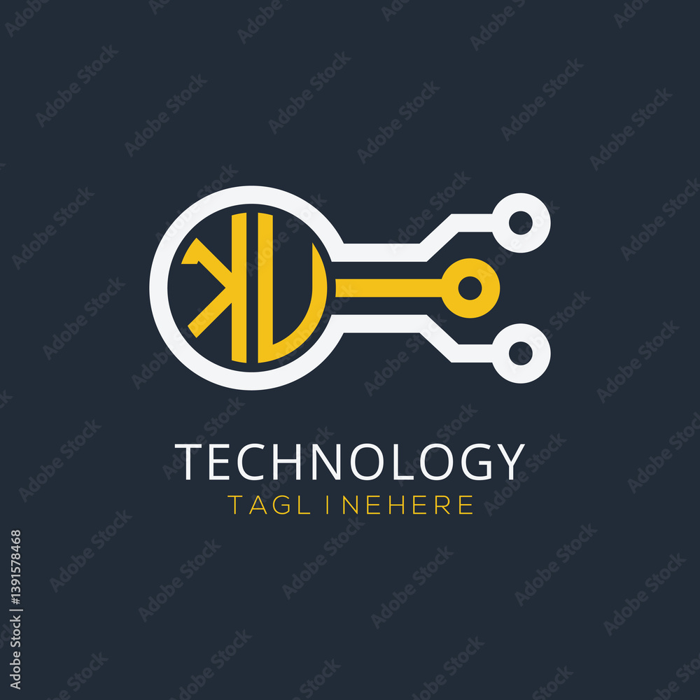 Fototapete initial monogram for technology logo with circle style design