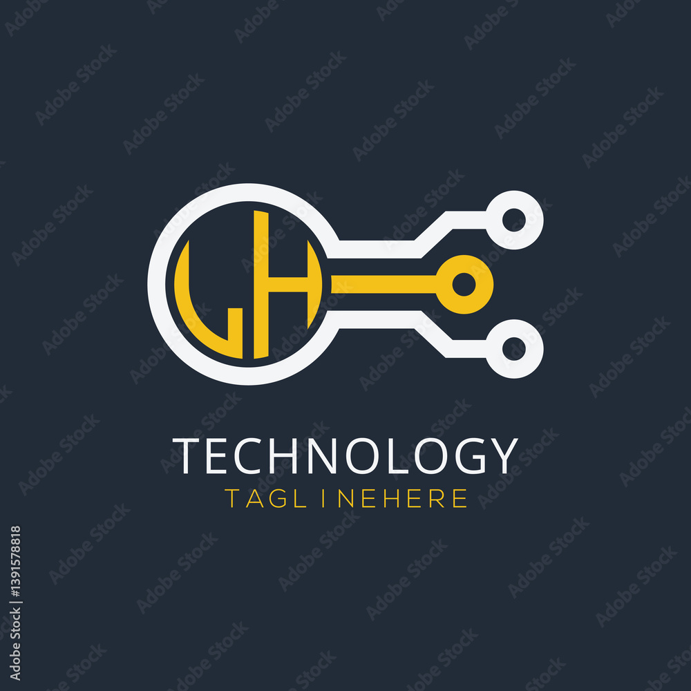 Fototapete initial monogram for technology logo with circle style design