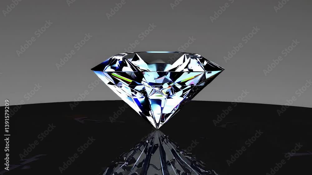 Poster sparkling rotating diamond on simple dark background