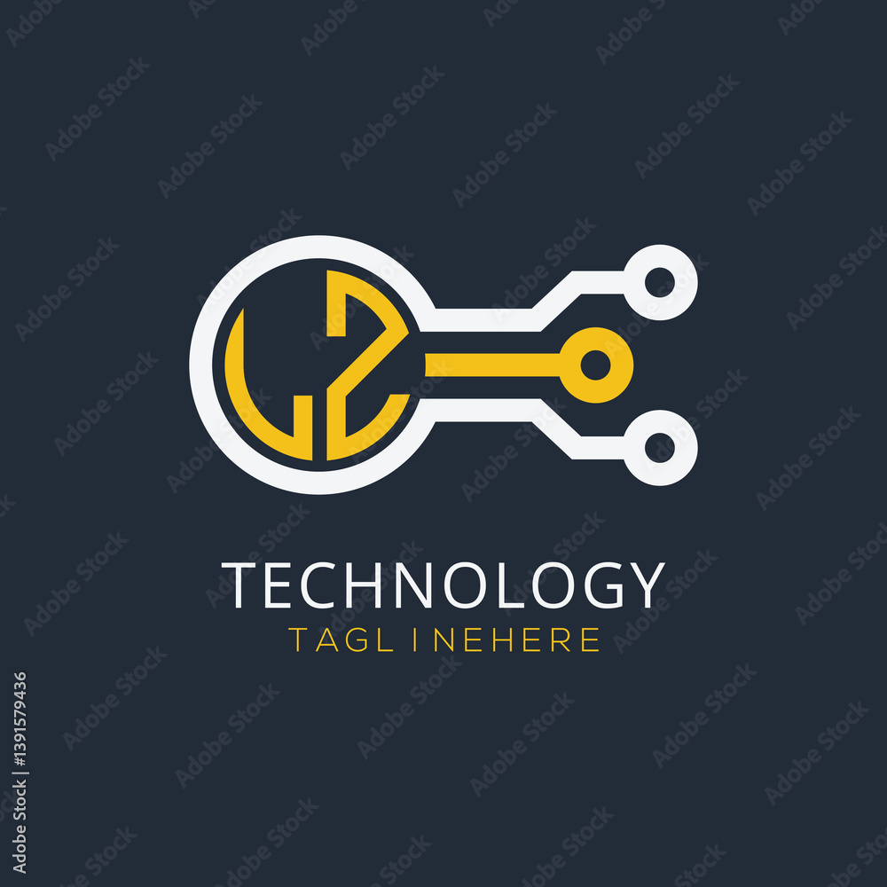 Fototapete initial monogram for technology logo with circle style design