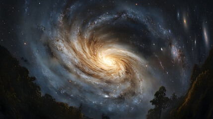 Cosmic Vista: a stunning image showing the swirling beauty of a spiral galaxy, with glowing stars and dark nebulas create a breathtaking view of the vast expanse of the cosmos.