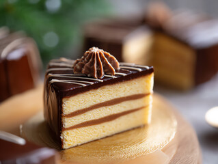  layered baumkuchen, p: a slice of baumkuchen,