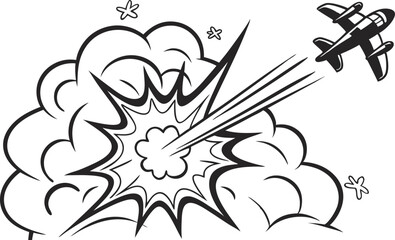 Airplane Sonic Boom Explosion Comic Style Illustration Graphic