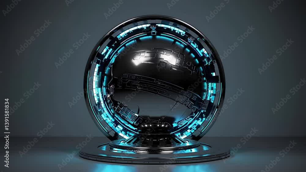 Poster futuristic time machine design with high-tech elements and glow