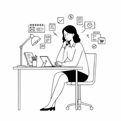Woman contemplating over digital devices at a modern workspace  