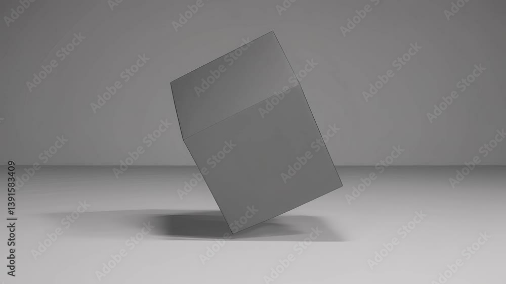 Poster elegant rotating cube on a simple gray background
