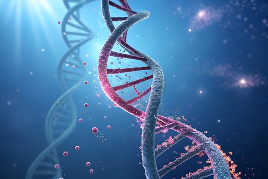 dna strand on blue background - Powered by Adobe