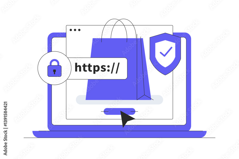 Poster secure e-commerce payment process,e-commerce website with ssl protection, secure checkout. flat cart