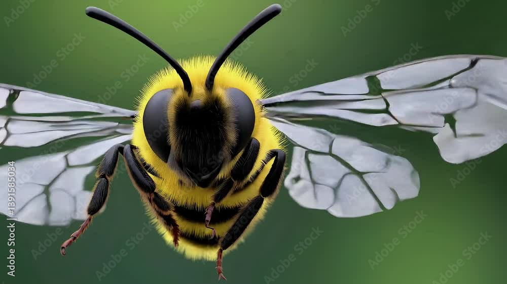 Poster detailed animation of a simple bee with transparent wings