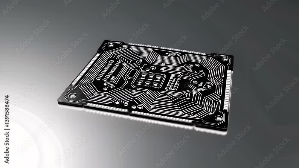 Poster futuristic microchip design with complex circuit patterns and simplicity