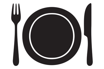 Fork, knife, plate and spoon icon silhouette vector illustration
