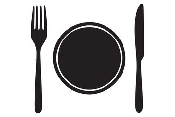 Fork, knife, plate and spoon icon silhouette vector illustration
