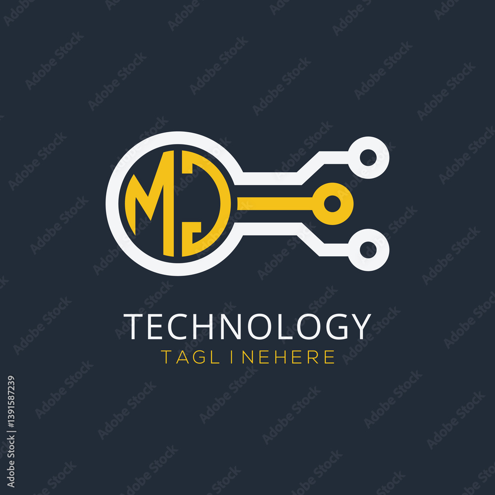 Fototapete initial monogram for technology logo with circle style design