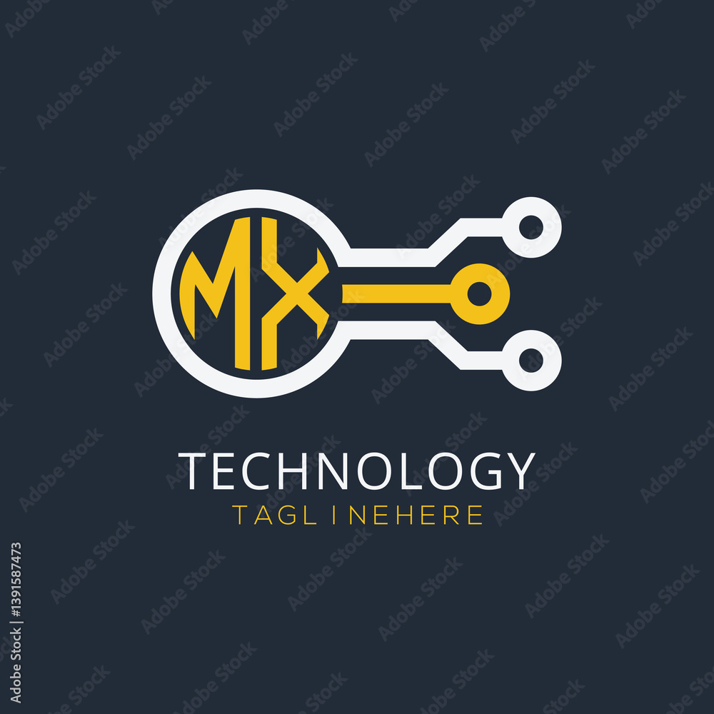 Fototapete initial monogram for technology logo with circle style design