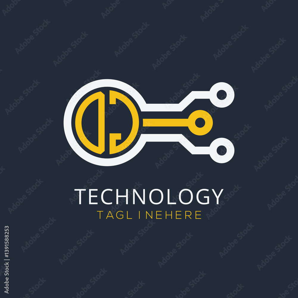 Fototapete initial monogram for technology logo with circle style design