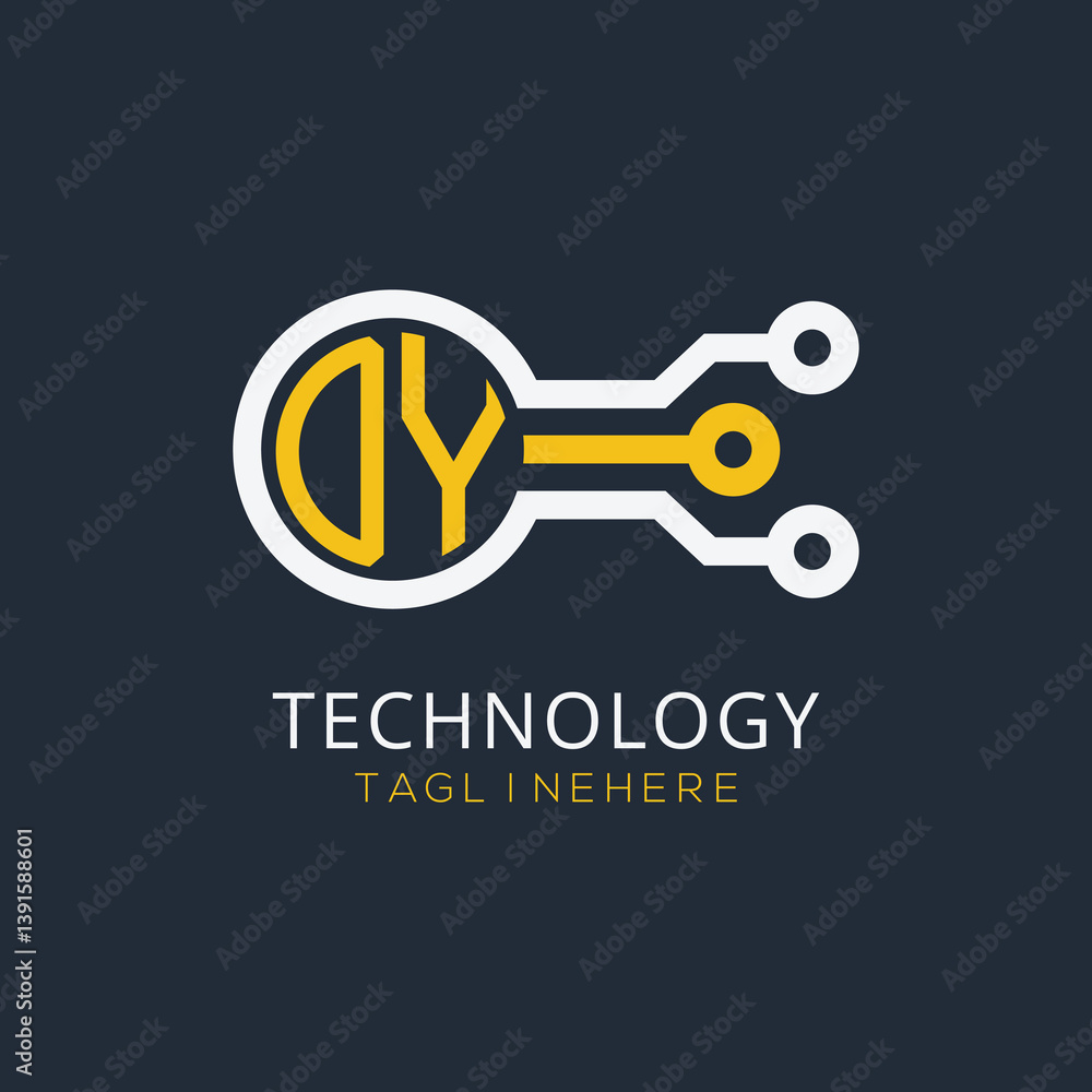 Fototapete initial monogram for technology logo with circle style design
