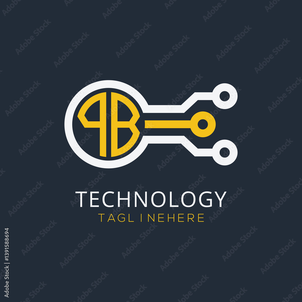 Fototapete initial monogram for technology logo with circle style design