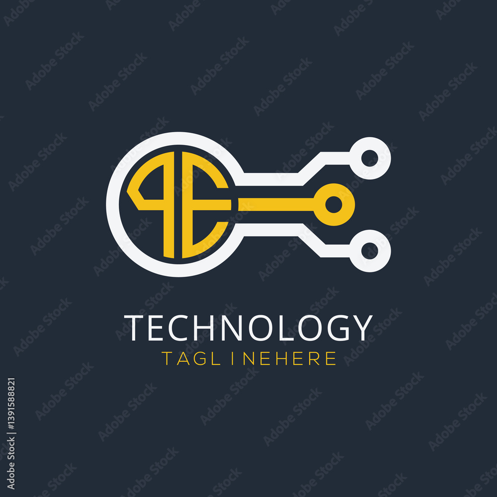 Fototapete initial monogram for technology logo with circle style design